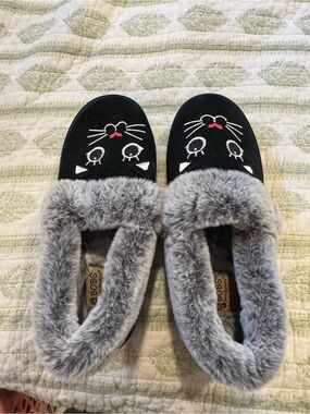BOBS from Skechers Black Cat Embroidered Plush-Lined Slippers